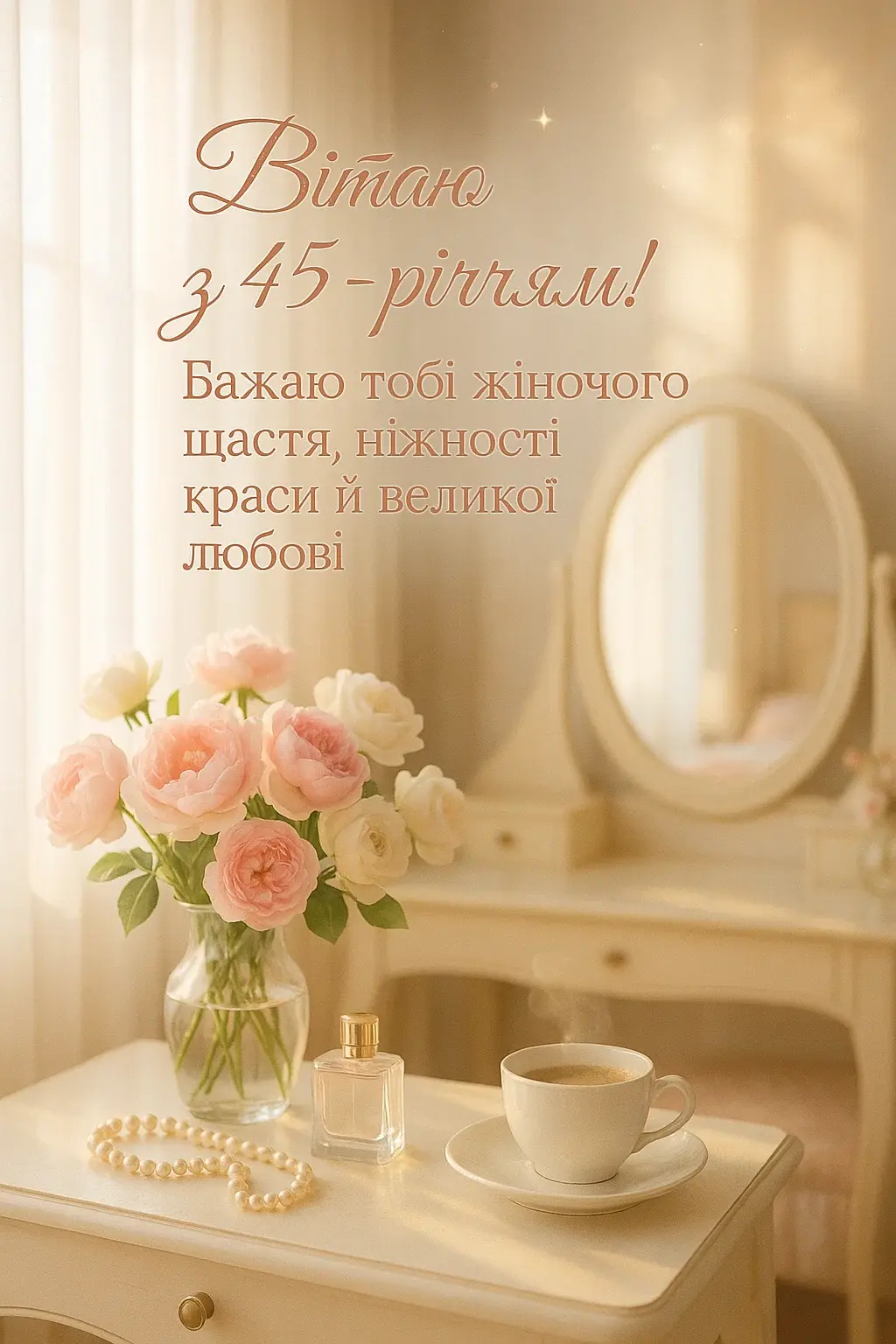 Гарне привітання з 45 річчям для жінки на день народження