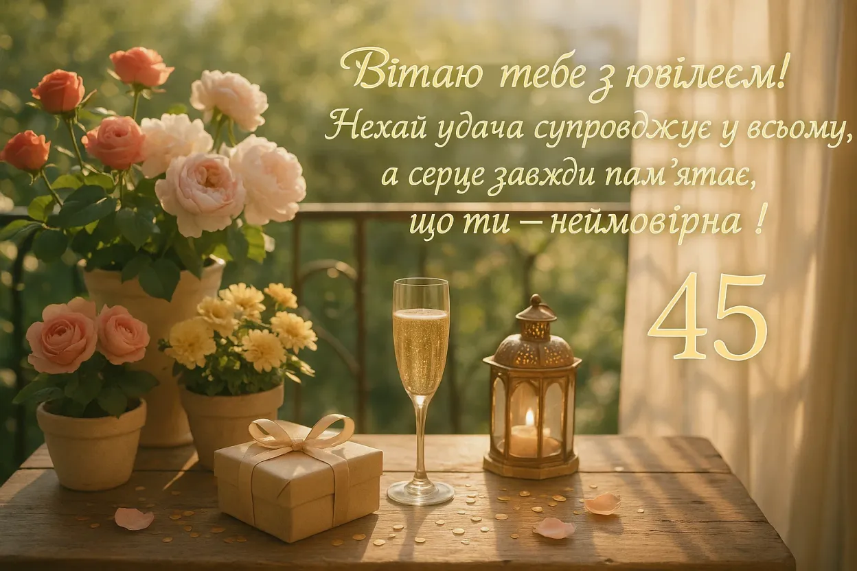 Гарне привітання з 45 річчям для жінки на день народження
