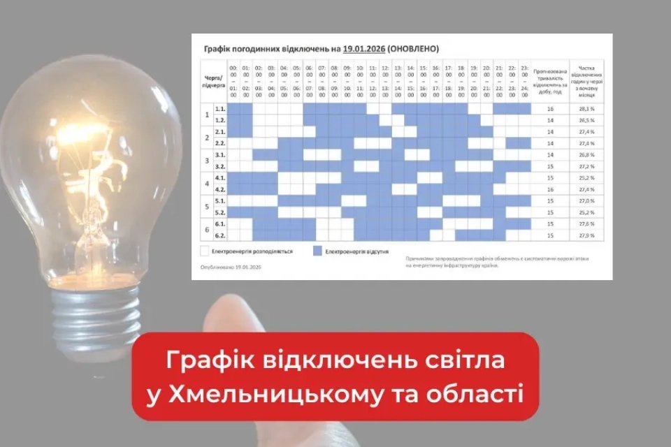 Хмельниччина знову зі світловими паузами: на 28 січня затвердили погодинні відключення
