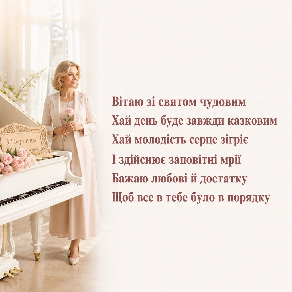 привітання з 55-річчям жінці в прозі