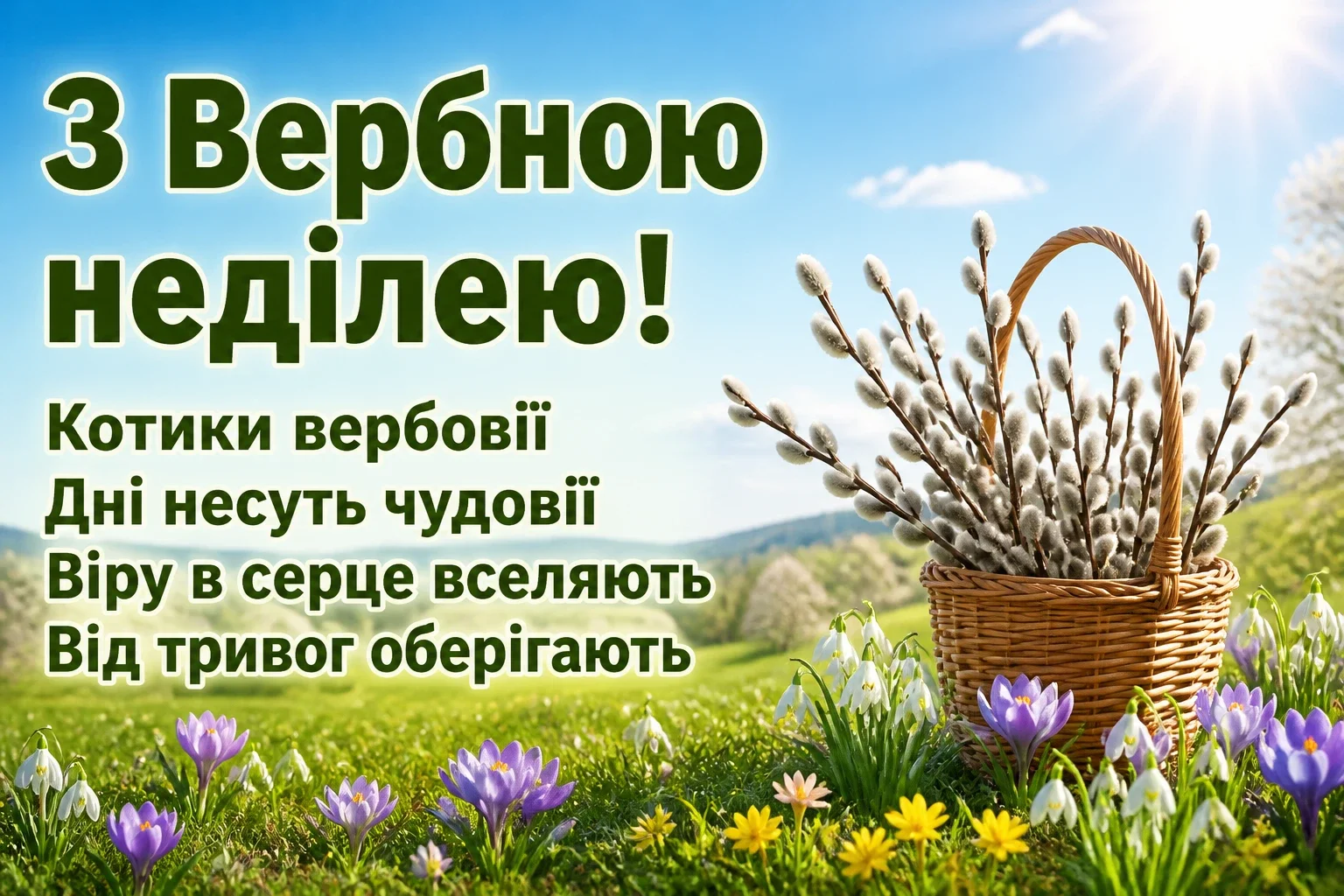 листівки привітання з вербною неділею